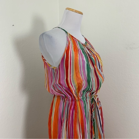 Velvet By Graham & Spencer Striped Satin Maxi Dress Womens XS Pockets Rainbow - Picture 13 of 16